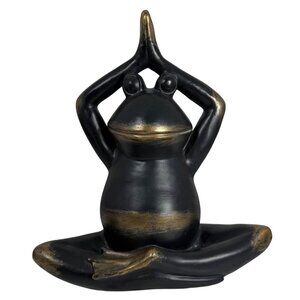 VTG Meditating Frog Yoga Pose Statue Dark Gray/Gold Home Garden Decor Figurine